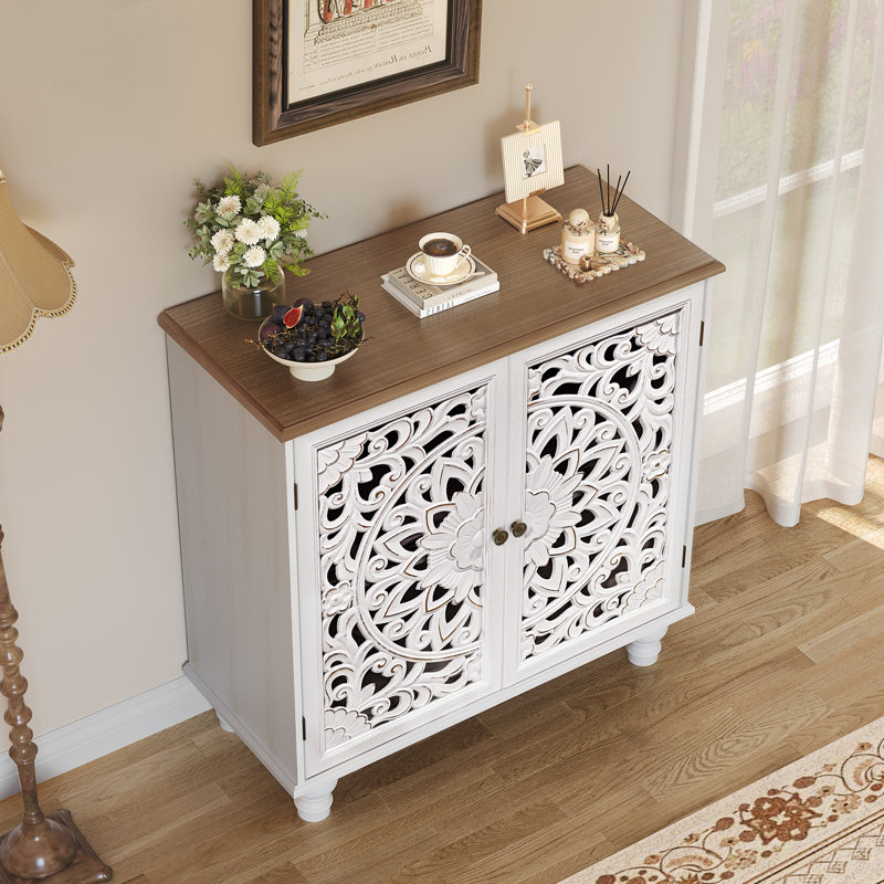 Armoire décorative avec portes, armoire de rangement avec pieds en bois massif et tablette réglable, buffet pour le salon, le vestibule, la salle à manger, la chambre à coucher, blanc