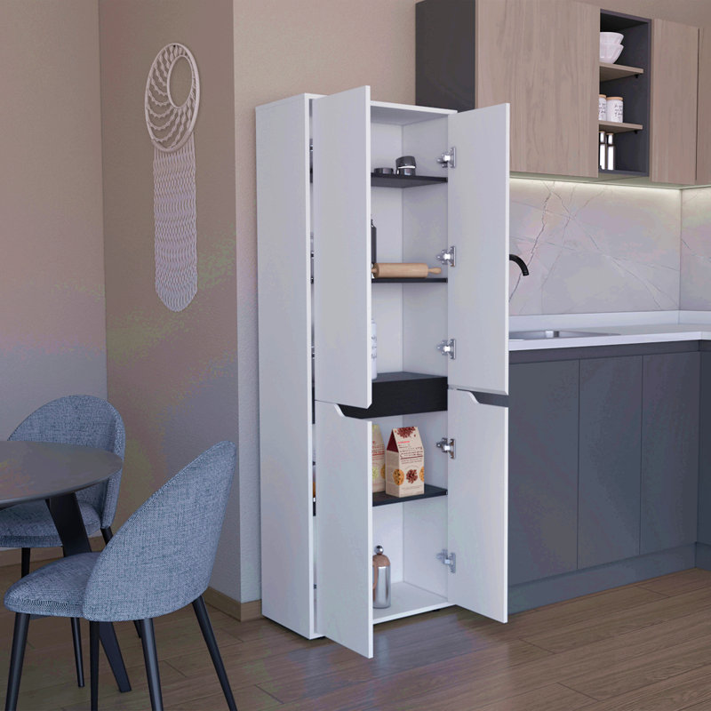 Garde-manger avec quatre portes et cinq tablettes intérieures, Noir