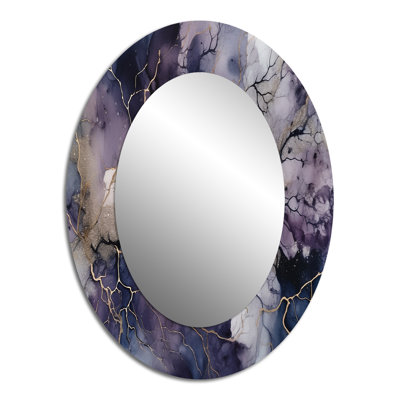 Mauve et explorer la langue de la peinture III - Miroir décoratif ovale abstrait sur métal