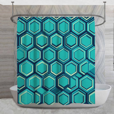 Rideau de douche Hexagons - Motif décoratif de salle de bain rétro