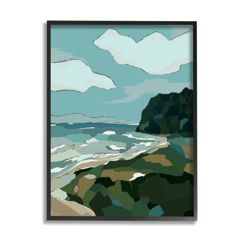 «Cloudy Blocked Beach Cliff Landscape», art mural texturé giclée par Nikita Jariwala_aq-561, Giclée encadrée noir minuit