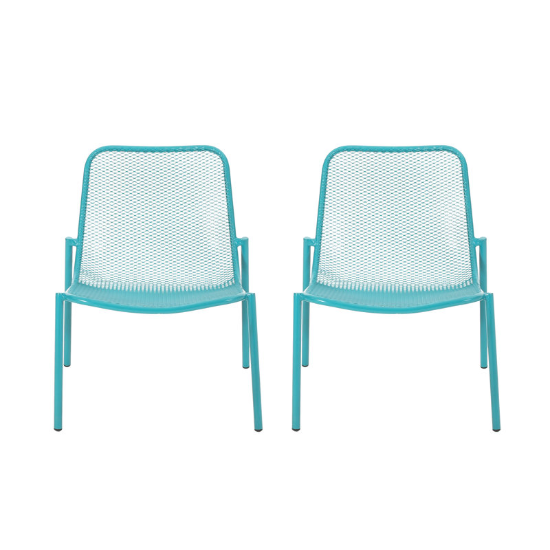 Teal Outdoor Stackable Chairs, Stable Frame, Rounded, 26"X22.09"X26 Iron Minimalist Look, 26" W X 22.09" D H,