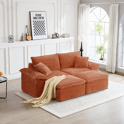 Boneless Fluffy Corduroy Compression Couch With Ottoman, Compressed Loveseat With Deep Seat, Convertible Sofa Bed For Appartment