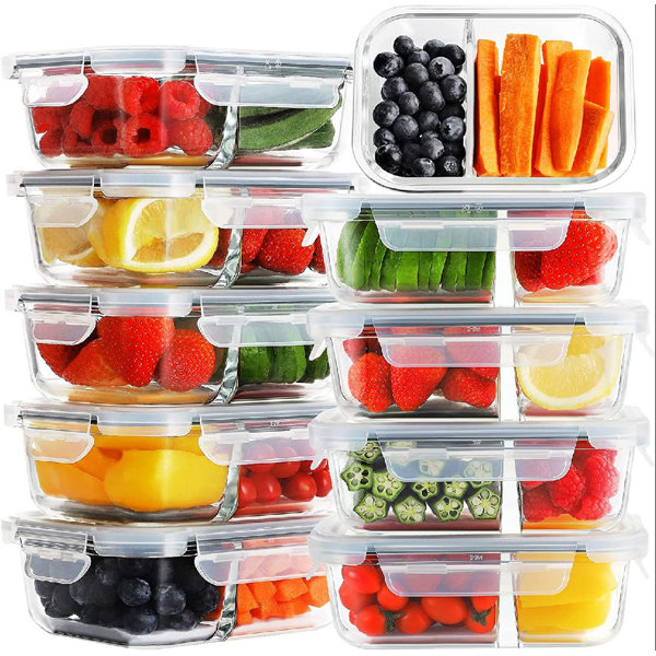 Glass Meal Prep Containers 2 Compartments Portion Control with