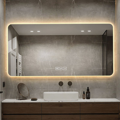 Miroir de salle de bain 48 po x 24 po à DEL avec fonction de désembuage à trois couleurs, résistant à la corrosion et à intensité variable