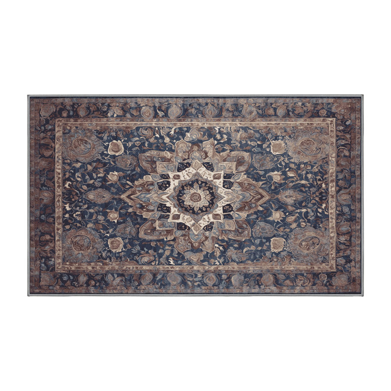 Machine Washable Gray Area Rug, Rectangle 7' x 9'