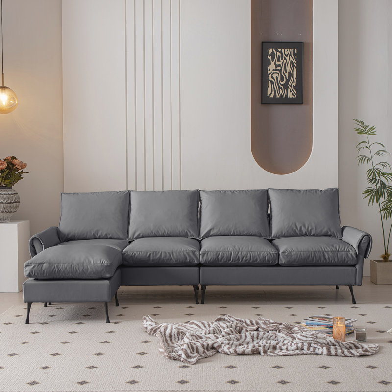 Canapé en cuir, canapé modulaire, canapé en L et canapé-lit Leaster , Similicuir gris foncé