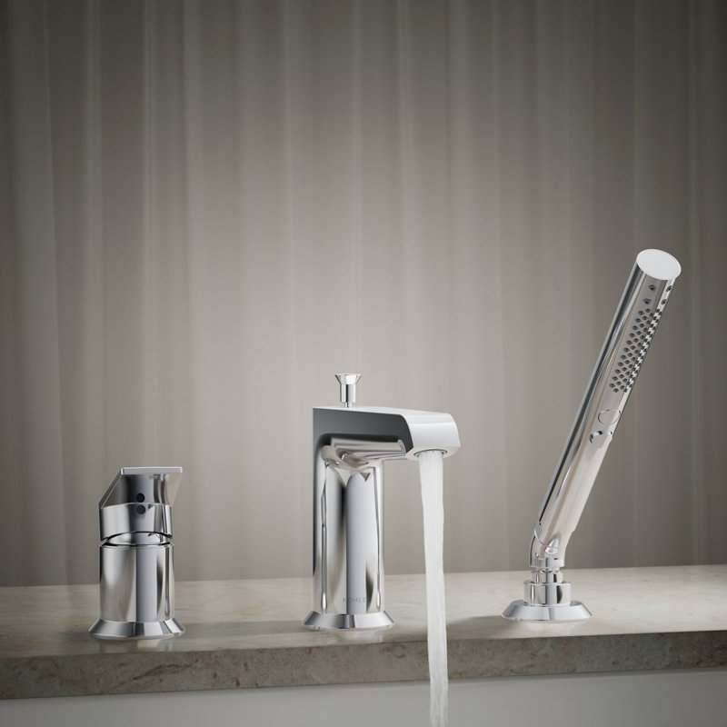 Hint Single-Handle Deck-Mount Bath Faucet With Handshower, Polished Chrome
