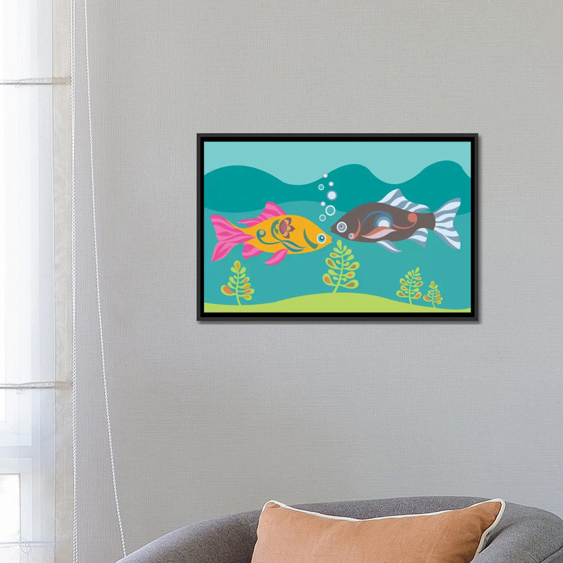 « two fishs », impression sur toile tendue, H 18 po x l 26 po x P 1,5 po, Toile avec cadre noir