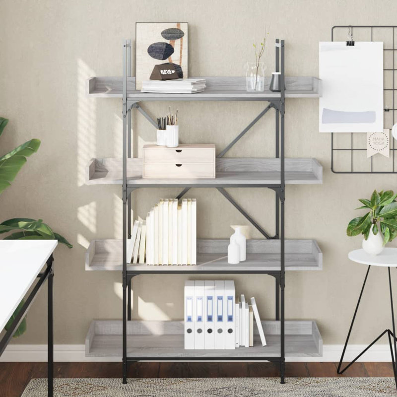 Sandre 100cm W Metal Bookcase, (4 Shelves) 145.5cm H x 100cm W x 33cm D, Grey Sonoma