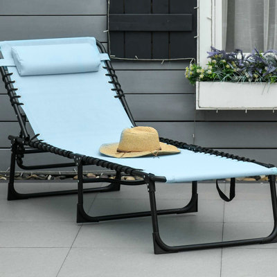 Outdoor Recliner Chair From - Foldable, 4 , Pillow, Breathable Mesh & Bungee, Blue Spark Patio Relaxing Lounge Folding With Back, Mesh, Bungee Seat, Blue, 24" H Package