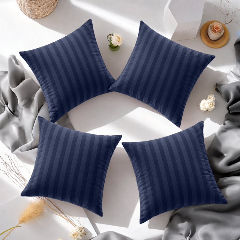 Ultra Soft Microfiber Striped Square Cushion Cover, NAVY