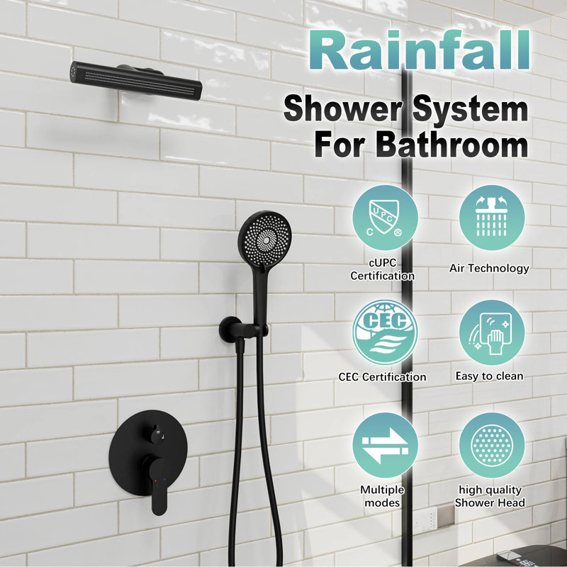 Robinet de douche à poignée simple à 6 jets 1,8 gallons par minute avec pomme de douche multifonctionnelle, Noir mat