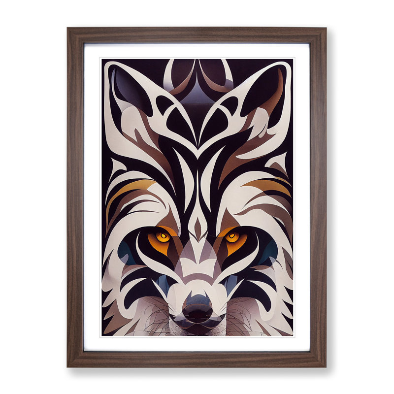 Wolf In Abstract No.4 - Wall Art, 48cm H x 36cm W, Walnut Framed Paper, White