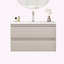 Meuble-lavabo mural 32 po avec lavabo, tiroirs à fermeture en douceur, lavabo en céramique, sans poignée, fabrication en bois massif
