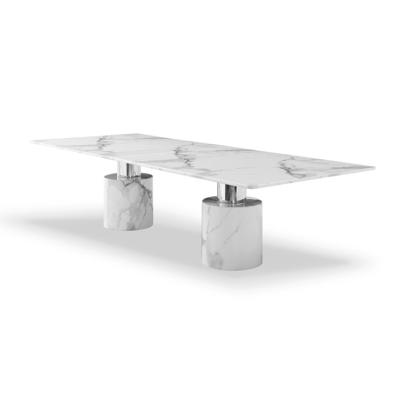 Safeya Marble Dining Table, White, White/Chrome, 30" H x 180" W x 48" D
