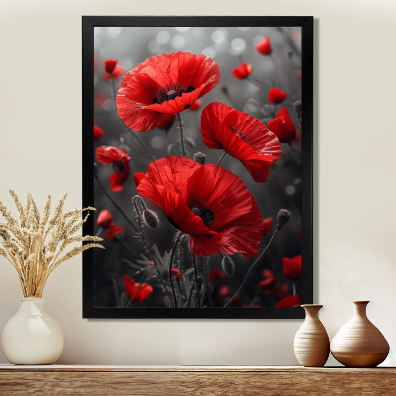 Coquelicots rouges et noirs, charme monochrome II - coquelicots, art mural, H 20 po x l 12 po x P 1 po