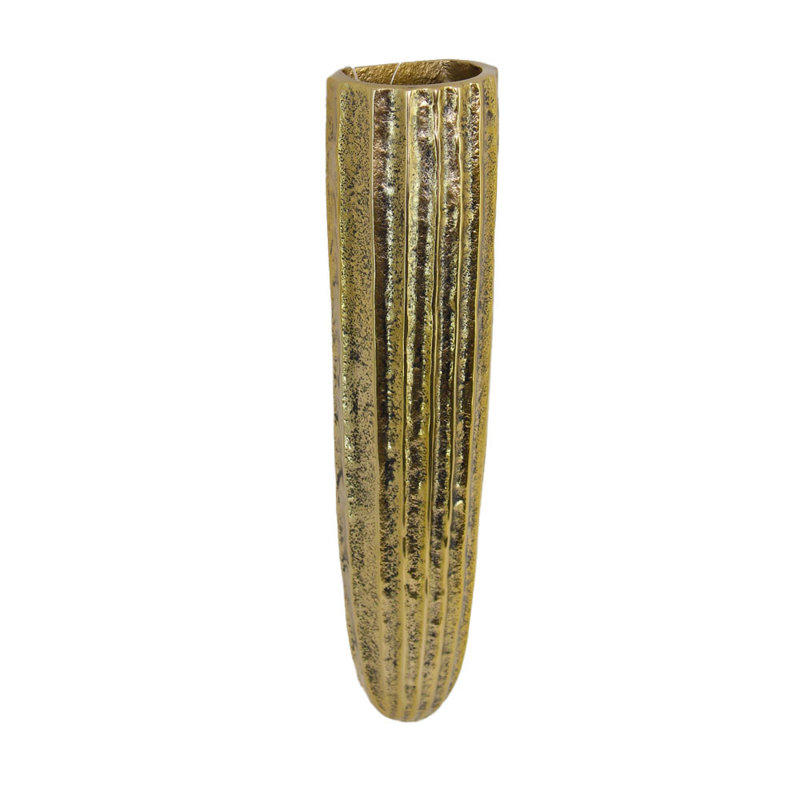 Ranura Lg Grooved Gold Vase, 12.25" H x 2.5" W x 3" D