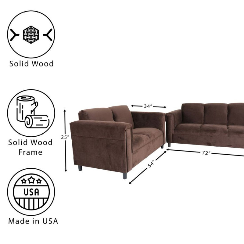 Ensemble de causeuse et canapé Modern Suede, Marron foncé