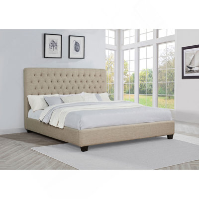 Copper Oatmeal Upholstered Eastern King Panel Bed