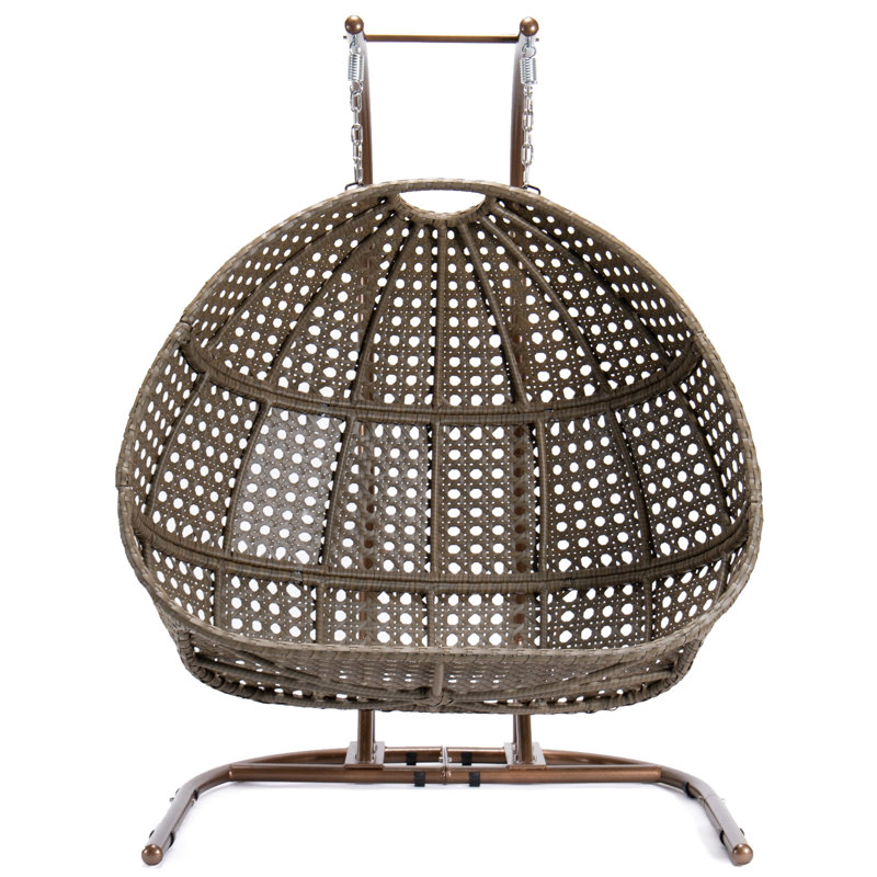 Balancelle suspendue en fer avec coussin beige - Mobilier d'extérieur pour deux personnes