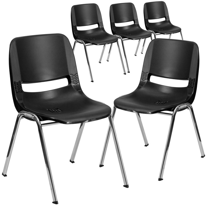 Chaise empilable ergonomique Lena, Noir, Chrome, 5