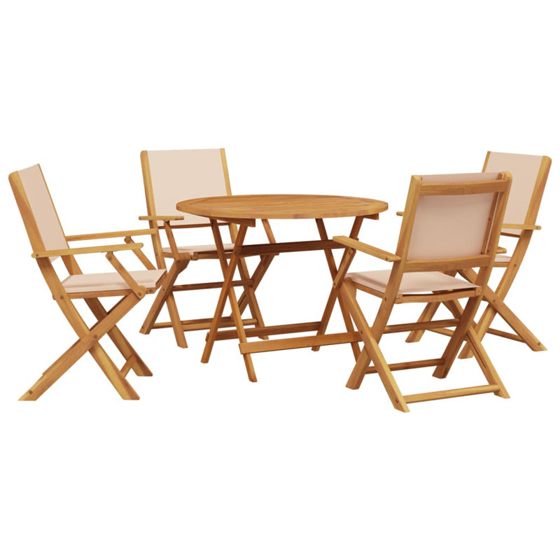 4 - Person Acacia Wood Patio Dining Set with Round Table, Beige