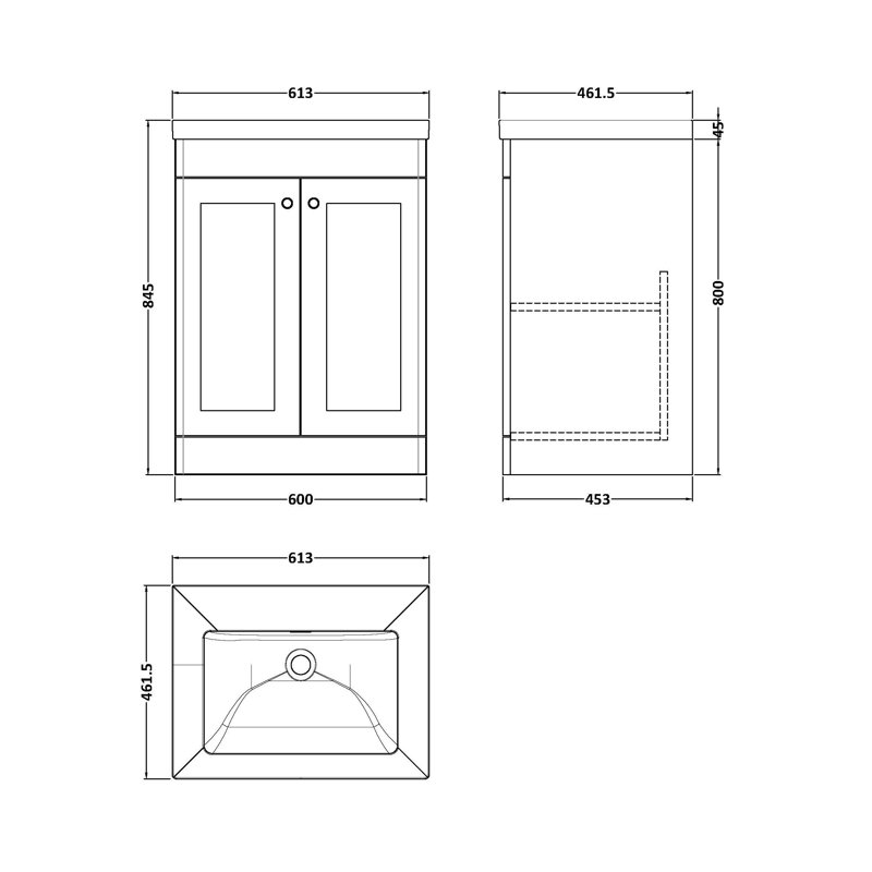 Classique Bathroom Vanity, Satin Grey, 61.3 cm W