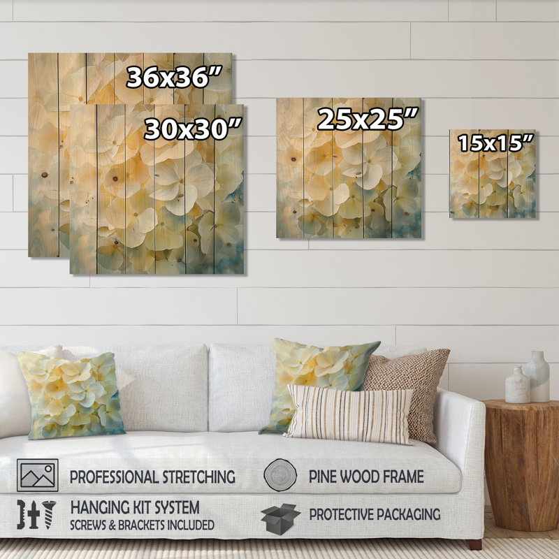 Hortensia au doux accent de l'été I - impression sur bois d'hortensia - sur bois de pin naturel