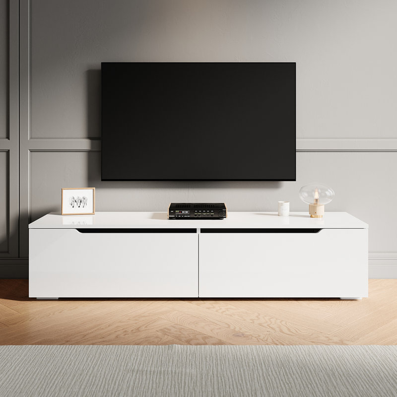 140×35×30cm TV cabinet,RGB LED light strip,Stand for TVs up to 55", White