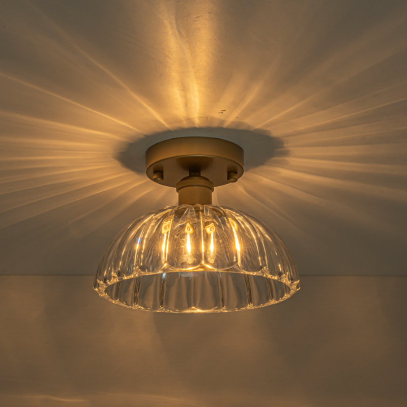 Modern Vintage Glass Flush Mount Ceiling Light, Gold Finish, 1-Light E26 Close To Ceiling Light Fixture For Bedroom Hallway Entryway