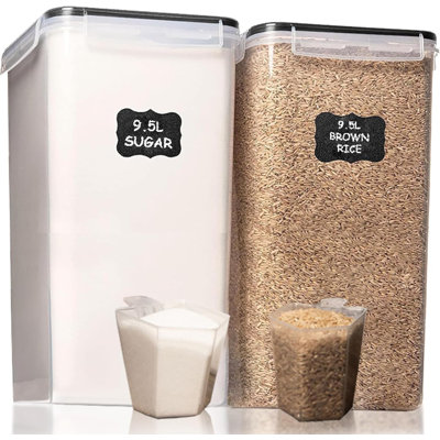 2 PC (9.5L | 321 Oz) Extra Large Bulk Food Storage Containers With Airtight Lids For Flour, Sugar, Rice, Cereal & Pasta - Leakproof, BPA-Free Plastic Canisters For Kitchen & Pantry Organization