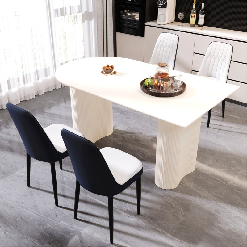 Modern Style Dining Table With Upholstered Chairs, 5 Pieces: Table, 4 Chairs, White