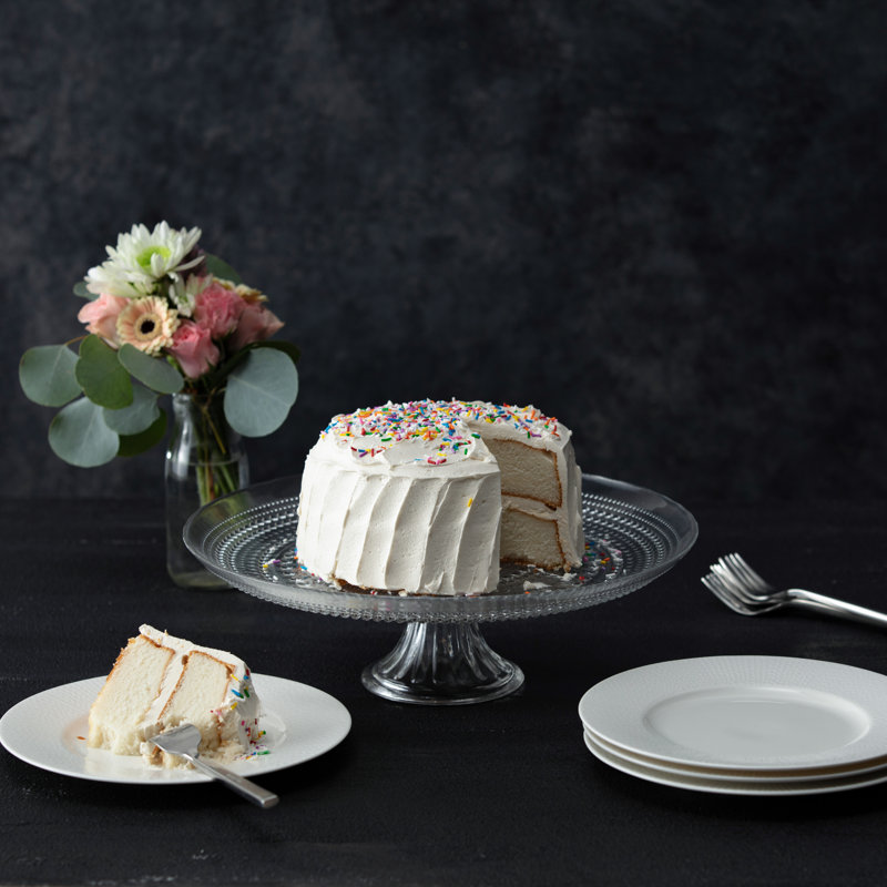 Clear Glass Pedestal Cake Stand with Beaded Detailing