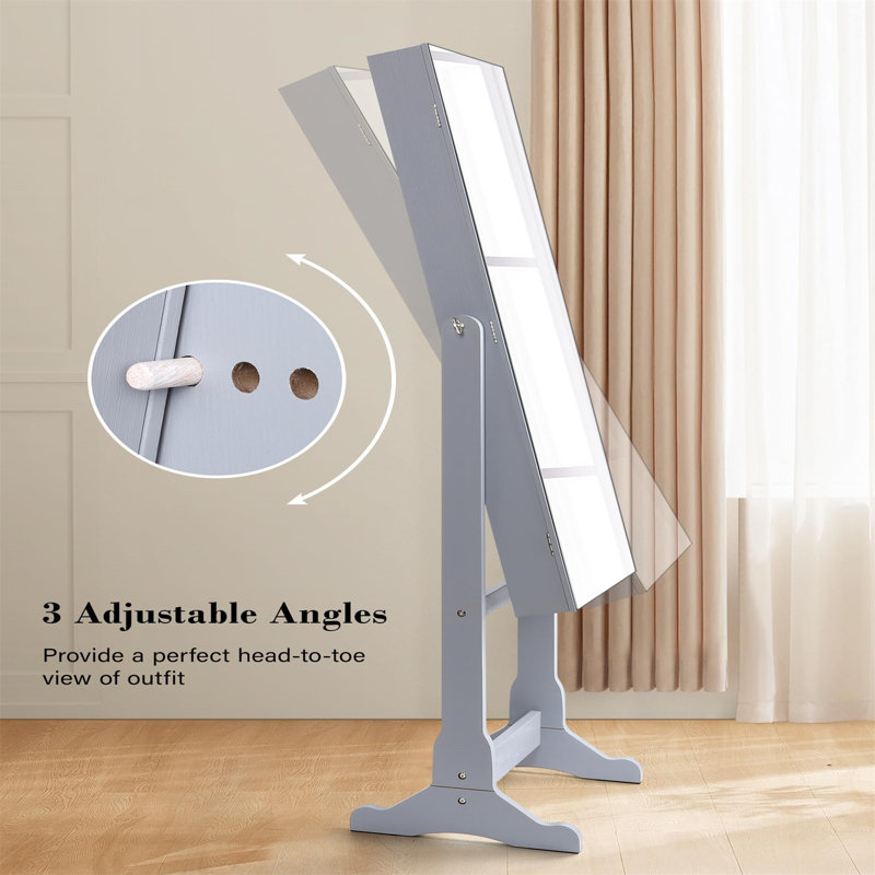 Miroir verrouillable organisateur de bijoux - Solution de rangement élégante pour femmes, Gris