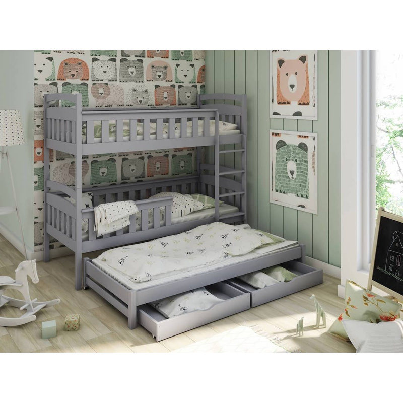 Remmy Kids 90 X 190cm Bunk Bed with Trundle with Drawers, Grey