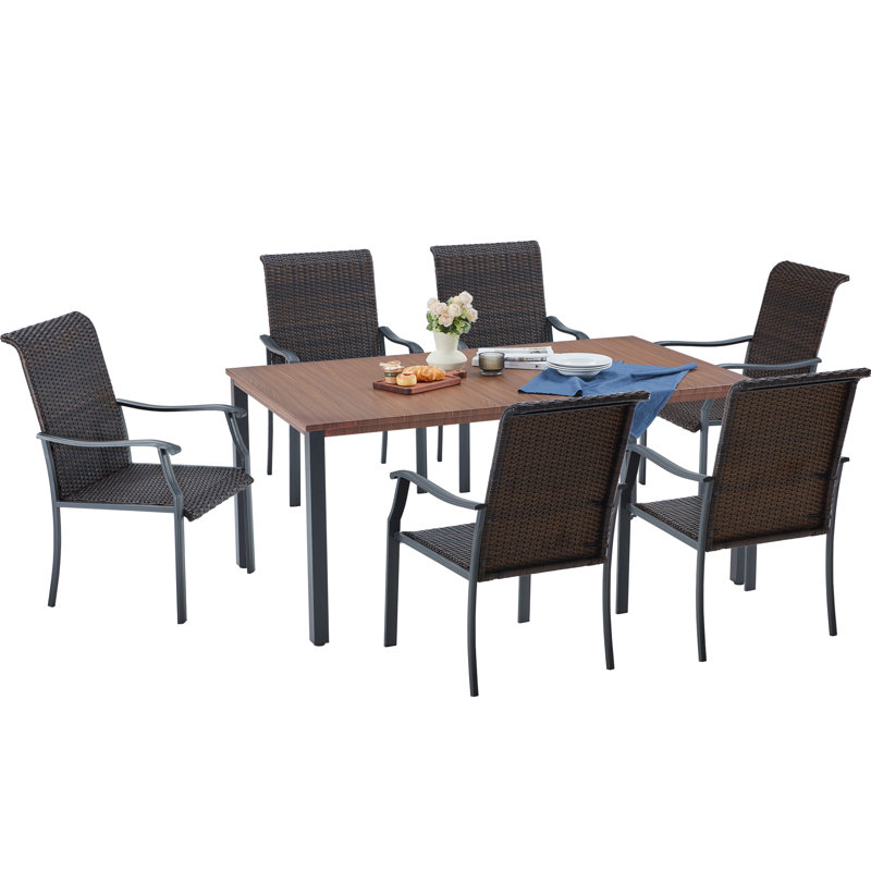 Ensemble de salle à manger rectangulaire pour 6 personnes 63,38 po, Brun, gris