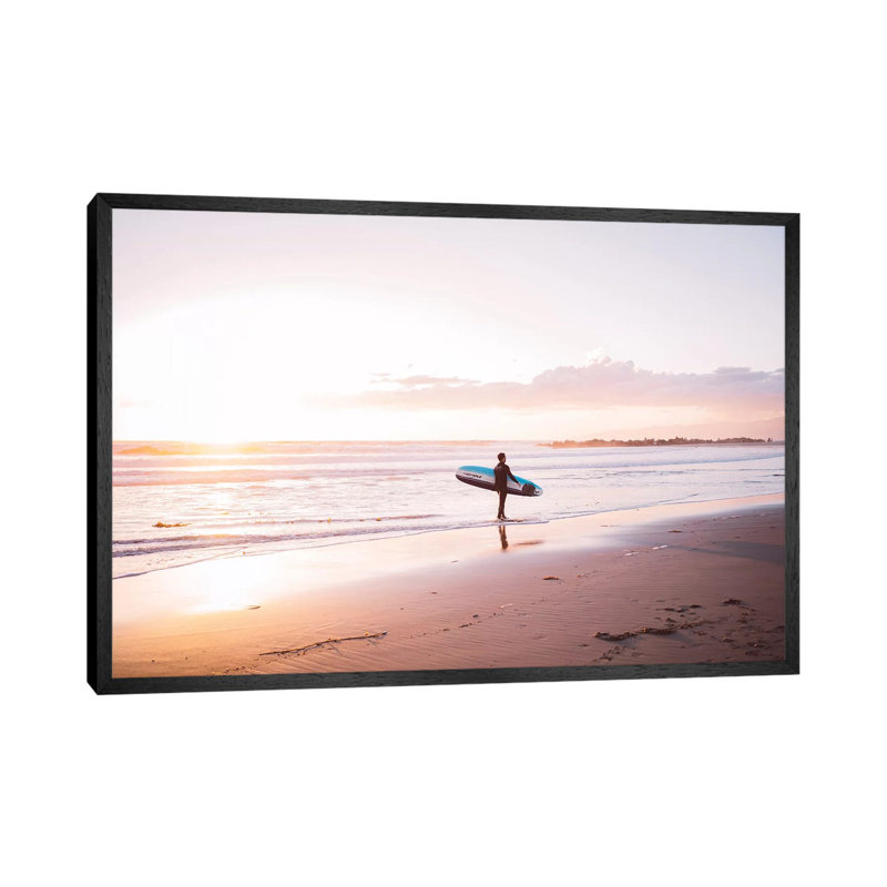 Venice Beach Surfer by Bethany Young - Print on Canvas, 66.04cm H x 101.6cm W x 3.81cm D, Black Framed