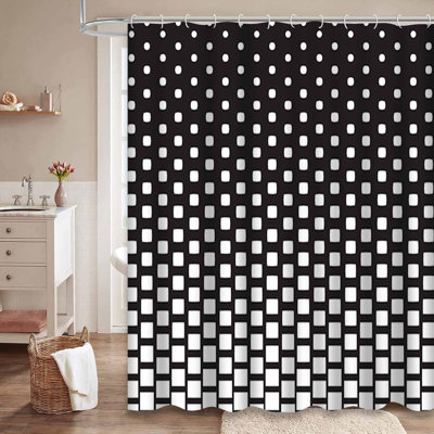 Rideau de douche géométrique à motif abstrait noir et blanc avec 12 crochets