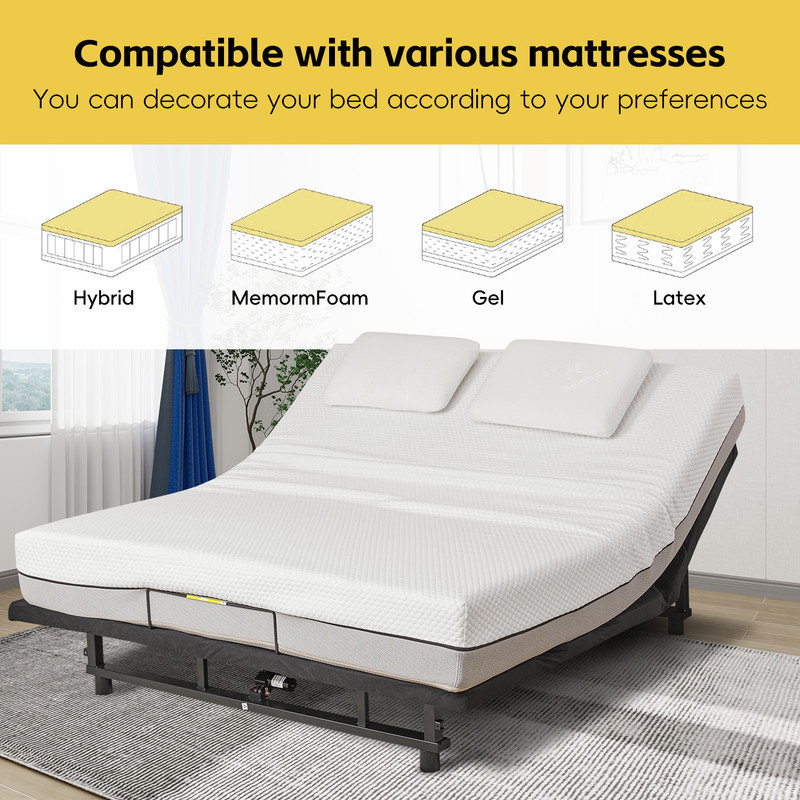 Multi Functional Adjustable Bed Frame with Tilting Headboard and Footboard ,Wireless Remote Control Zero ,Gravity Experience, Silent Motor Drive, Comfortable and Fashionable