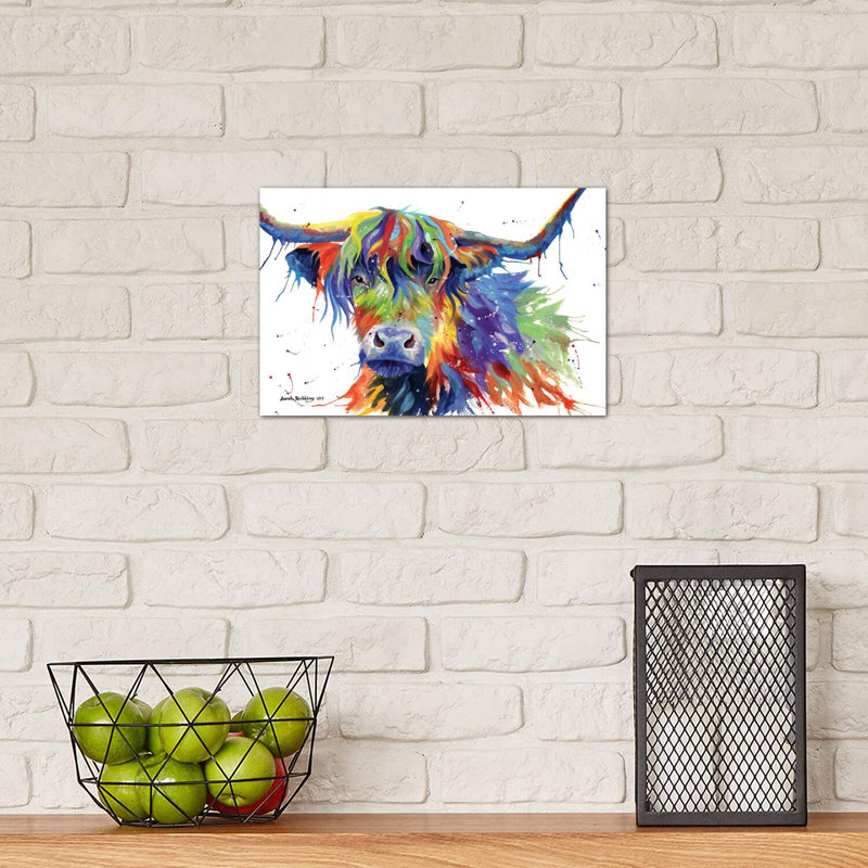 «Highland Cow Color» par Sarah Stribble - impression d'art graphique, H 8 po x l 12 po x P 0,75 po, Toile tendue