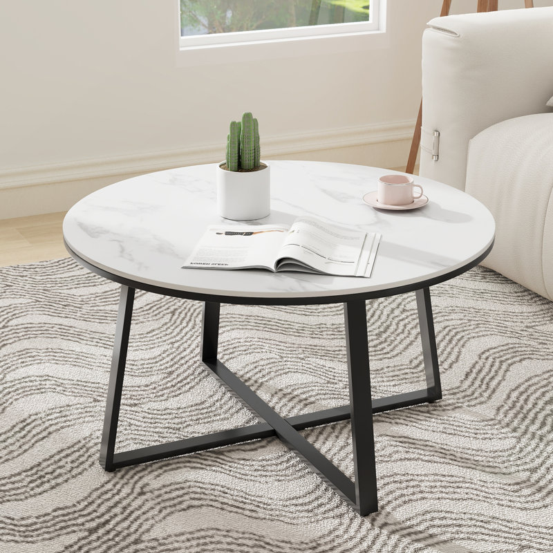Fumiki 30" Sintered Marble Stone Top Coffee Table, Cocktail Table, Black