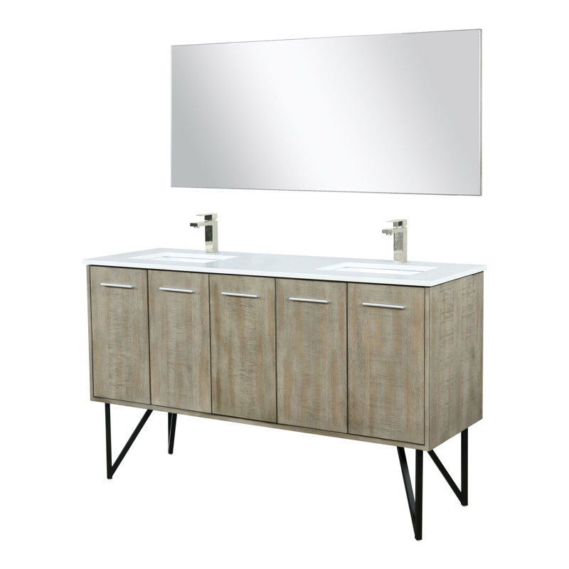 Ensemble de miroir de meuble-lavabo double 60 po x P 20 po Lancy, Quartz blanc