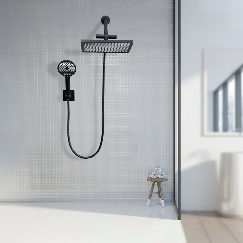 Pomme de douche rectangulaire réglable haute pression double 12 po avec douchette à 6 jets, Noir mat