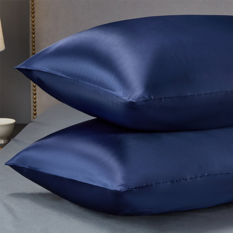 Ensemble de 2 taies d'oreiller en satin, 300 fils au pouce, GentleSoft ™, Bleu marine, Taies d'oreiller pour grand lit
