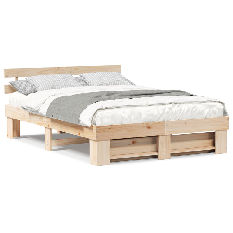Bed Frame With Headboard Solid Wood Pine, Brown, Kingsize (5')