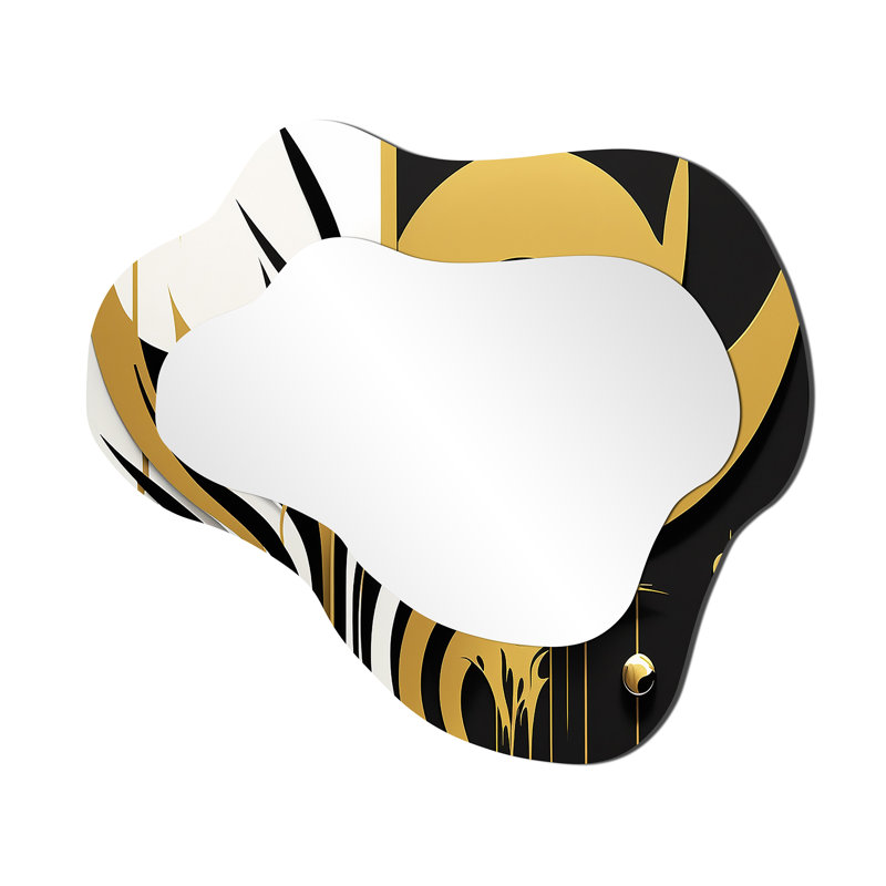 Yin Yang In Gold And Black - Geometric Cloud Large Wall Mirror, Black Asymmetrical Decorative Mirror, Printed Metal Art