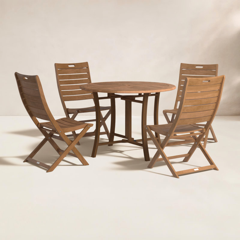 Kinsler Round 4-Person Eucalyptus Outdoor Dining Set, 30" H x 43" W x 43" D