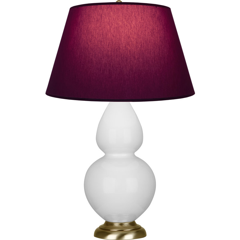 Lampe de table double gourde en céramique, Marguerite émaillée / laiton, Prune / lavande, Laiton