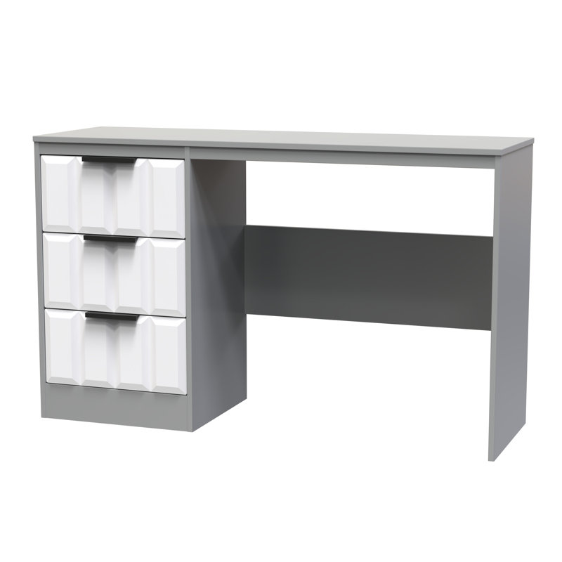 Besian 3 Drawer Desk  (Ready Assembled), White Matt/Dusk Grey
